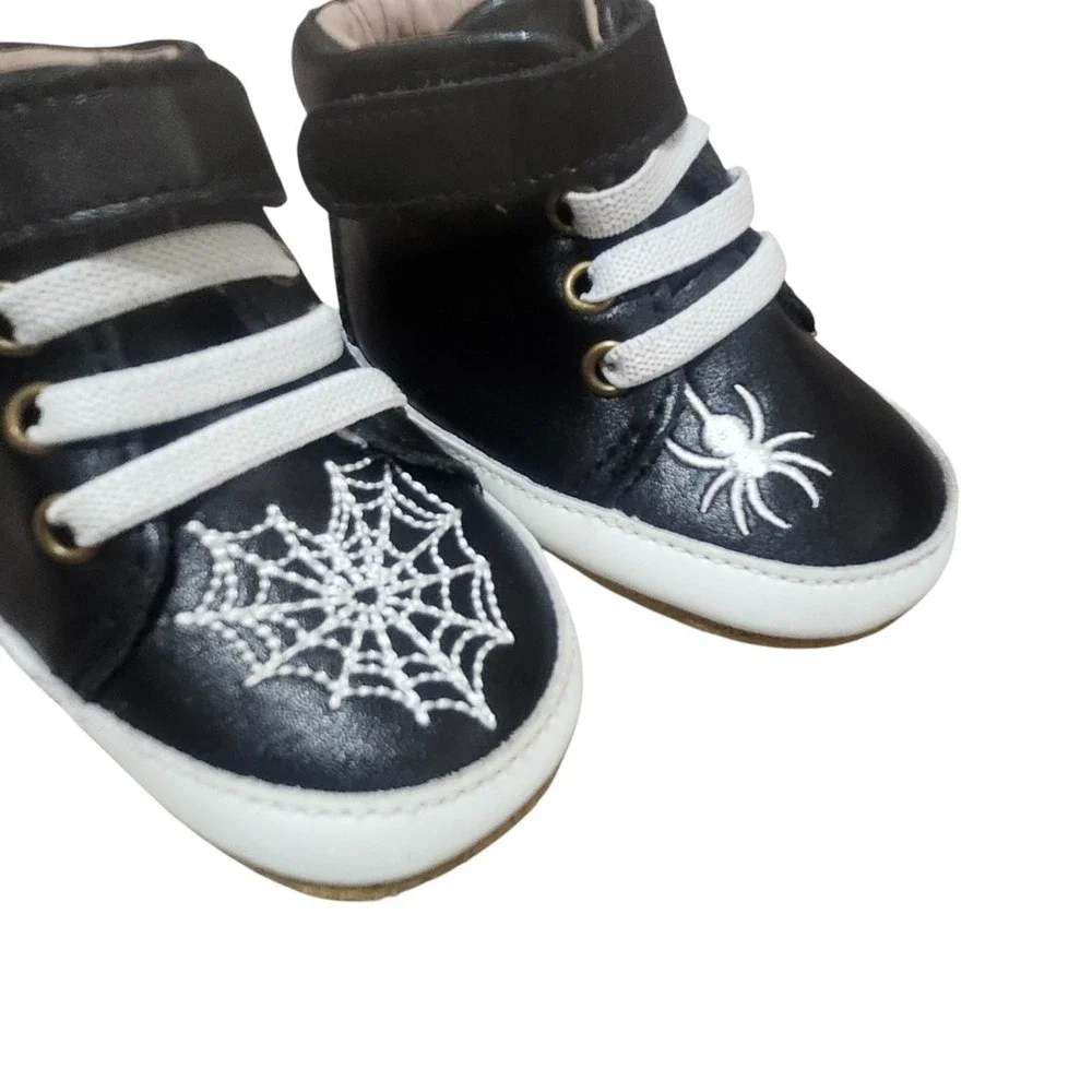 Baby Size 3C Spider Web High Top Sneakers Leather Black Goth Punk A Bear Co